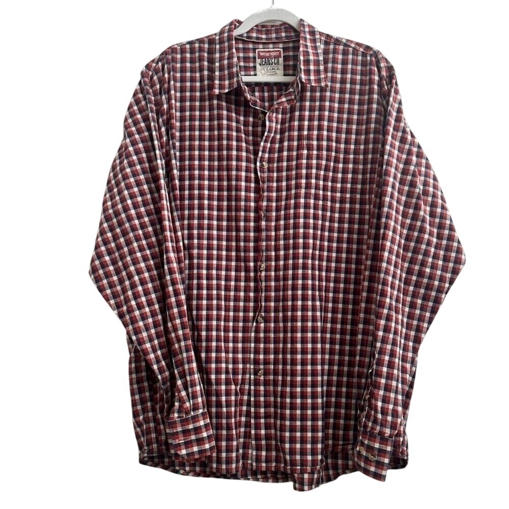 Wrangler Mens Western Gingham Button Up Shirt 2XL Plaid Festival Long Sleeve
